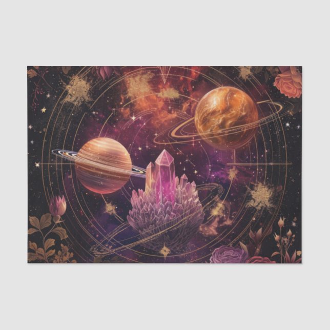 Cosmic Floral Planet Purple Nebula Space Tissue Paper (Front)