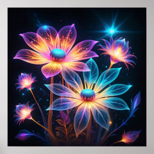 Cosmic Flowers Psychedelic Art Poster