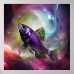Cosmic Flying Fish AI Fantasy Digital Art Print 