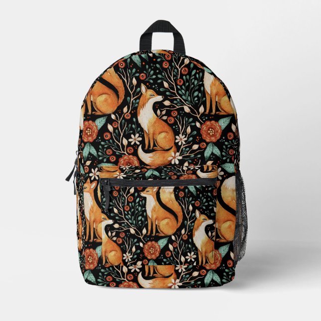 Cosmic Fox and Crescent Moons Printed Backpack (Front)