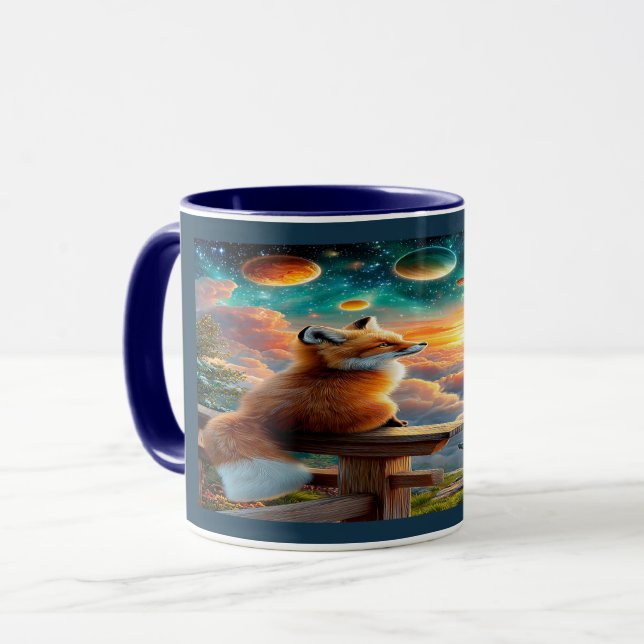 Cosmic Fox and Planets Magical Sunset Mug (Front Left)