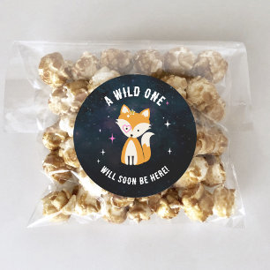 Cosmic Fox Wild One Pink Girl Baby Shower Classic Round Sticker