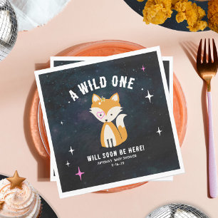 Cosmic Fox Wild One Pink Girl Baby Shower Napkin