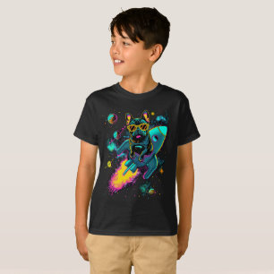 Cosmic Frenchie Rocket Ride   Neon Kids T-Shirt