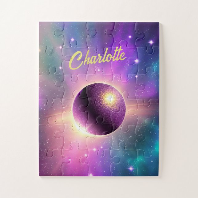 Cosmic Fun Purple Planet Orbiting the Universe Jigsaw Puzzle (Vertical)