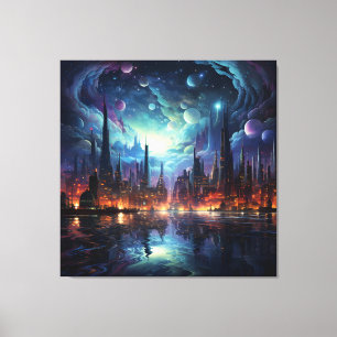 Cosmic Futuristic Metropolis Skyscraper Canvas Print
