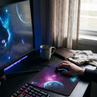 Cosmic Galaxy and Earth Loading Bar Sci-fi Gaming Mouse Mat