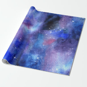 Cosmic Galaxy Blue Space Stars Wrapping Paper
