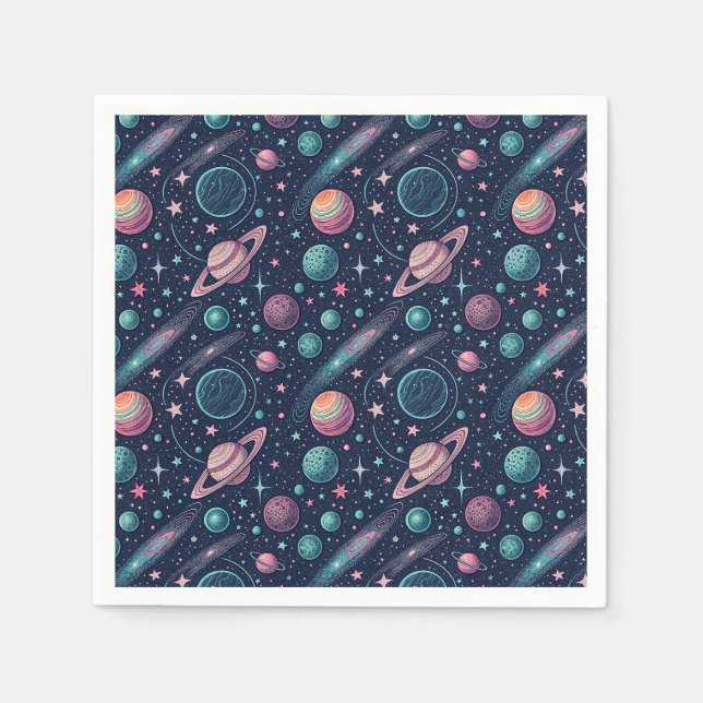 Cosmic Galaxy, Celestial Stars & Planets Pattern Napkin (Front)