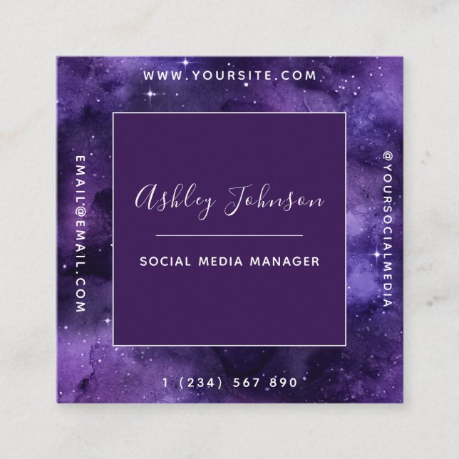 Cosmic Galaxy Futuristic Modern Social Media Space Square Business Card (Front)