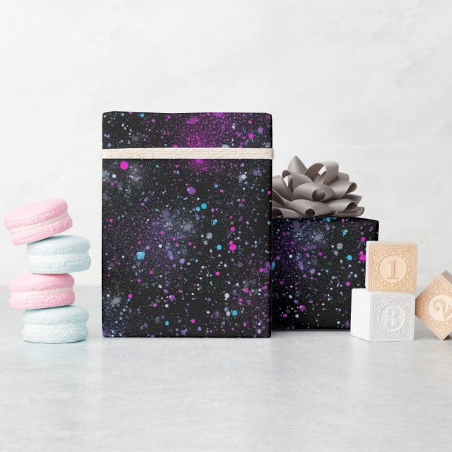 Cosmic Galaxy Mixed Black Glitter Pattern Wrapping Paper (Baby Shower)