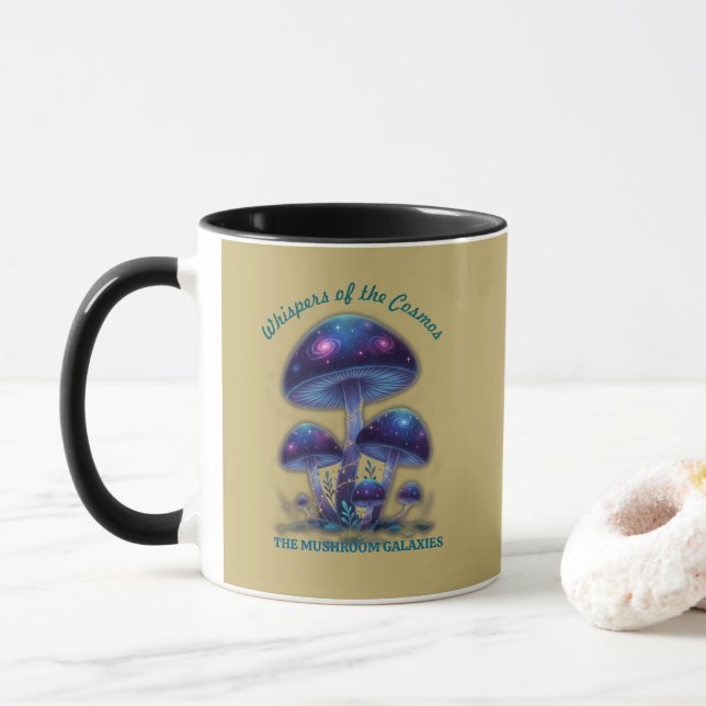 Cosmic Galaxy Mushrooms • Whimsical Fantasy Fungi  Mug (With Donut)