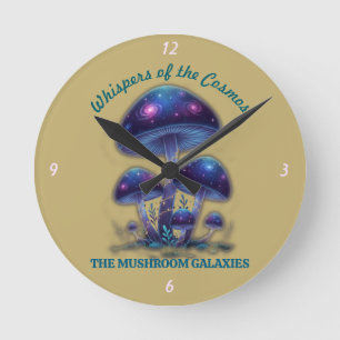 Cosmic Galaxy Mushrooms • Whimsical Fantasy Fungi  Round Clock