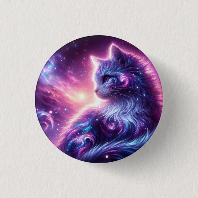 Cosmic Galaxy Mystical Feline Celestial 3 Cm Round Badge (Front)