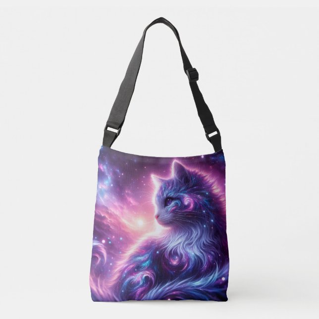 Cosmic Galaxy Mystical Feline Celestial Crossbody Bag (Front)