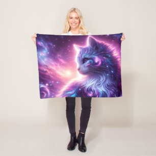 Cosmic Galaxy Mystical Feline Celestial Fleece Blanket