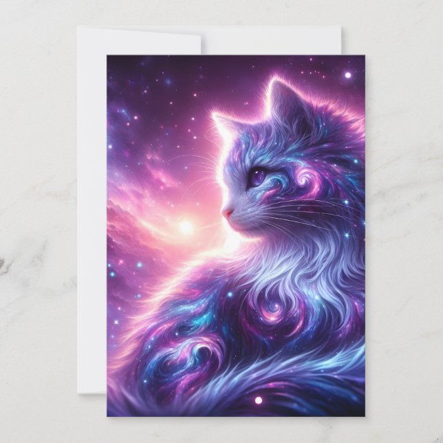 Cosmic Galaxy Mystical Feline Celestial Holiday Card (Front)