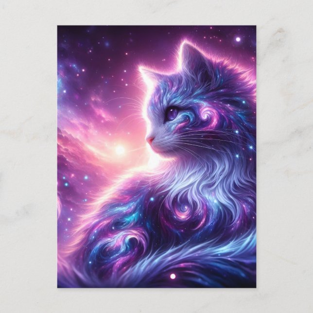 Cosmic Galaxy Mystical Feline Celestial Holiday Postcard (Front)