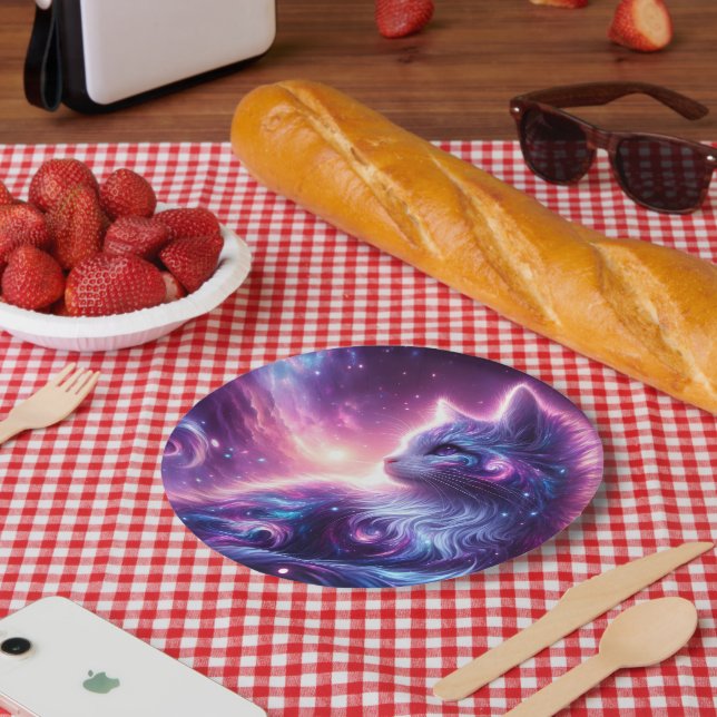 Cosmic Galaxy Mystical Feline Celestial Paper Plate (Picnic)