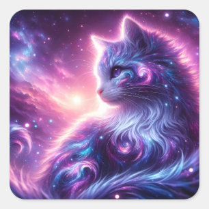 Cosmic Galaxy Mystical Feline Celestial Square Sticker