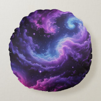 Cosmic Galaxy Nebula Abstract Space Art Design Round Cushion
