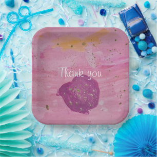 Cosmic Galaxy Pink Watercolor Birthday Square Paper Plate