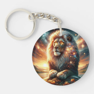 Cosmic Galaxy Space Lion Leo Strength Astrology  Key Ring