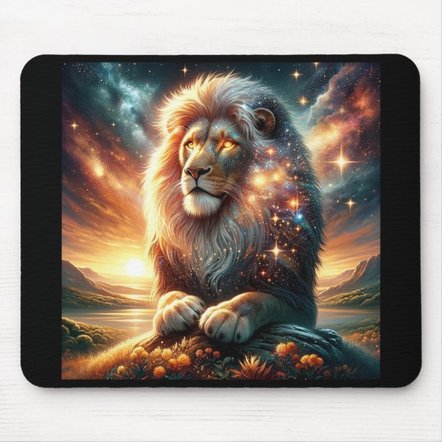 Cosmic Galaxy Space Lion Leo Strength Astrology  Mouse Mat (Front)