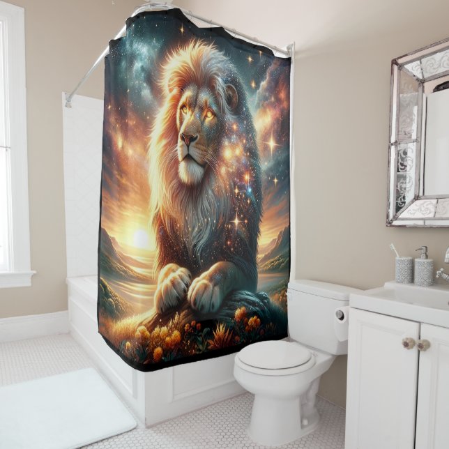Cosmic Galaxy Space Lion Leo Strength Astrology  Shower Curtain (In Situ)