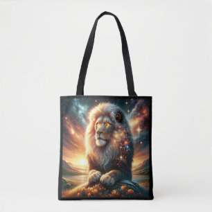 Cosmic Galaxy Space Lion Leo Strength Astrology Tote Bag