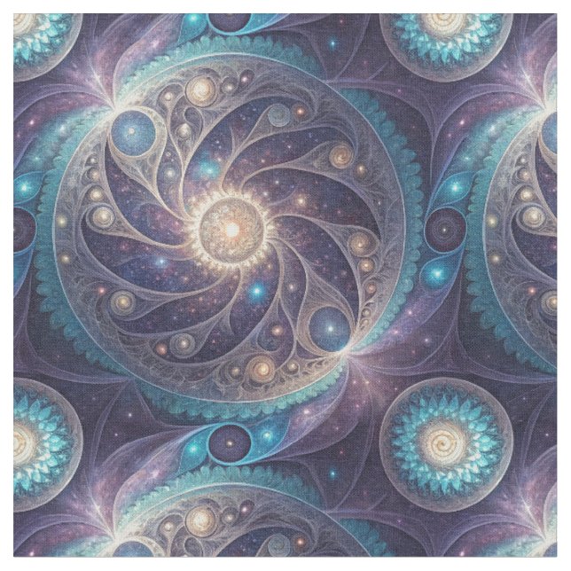 Cosmic Galaxy Spiral Mandala Design Pattern Fabric (Close Up)