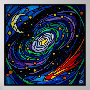 Cosmic Galaxy Stained Glass Art Poster