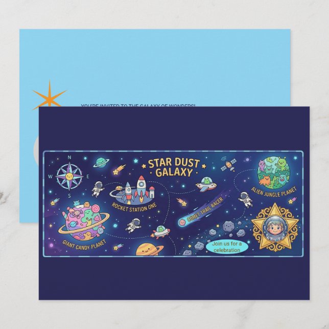 Cosmic Galaxy Star Dust Map Kids Celebration Invit Invitation (Front/Back)