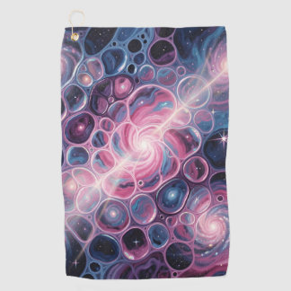 Cosmic Galaxy Swirls with Cells Abstract Art Golf Towel