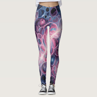 Cosmic Galaxy Swirls with Cells Abstract Art Leggings