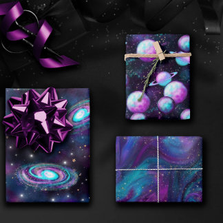Cosmic Galaxy | Turquoise Blue Purple Nebula Wrapping Paper Sheet
