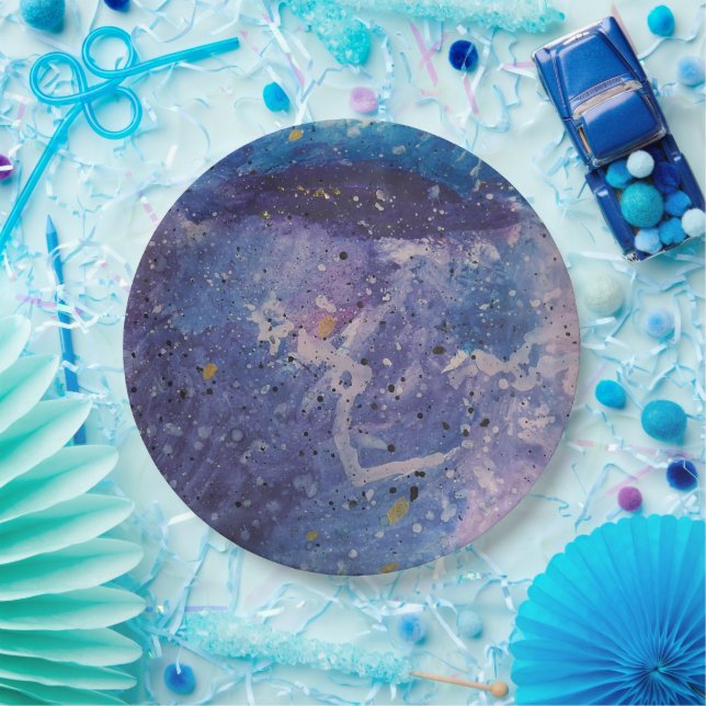 Cosmic Galaxy Watercolor Abstract Artistic Paper Plate (Party)