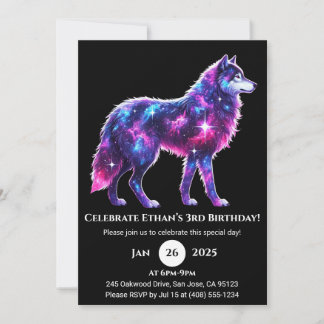 Cosmic Galaxy Wolf Poster Birthday Invitation