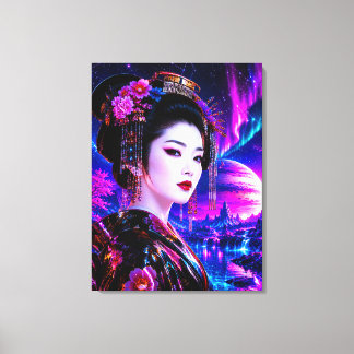 Cosmic Geisha in Neon Dreamland Canvas Print