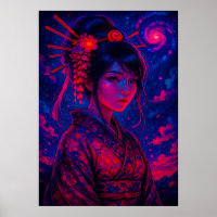 Cosmic Geisha with Galaxy Sky Fantasy Japanese