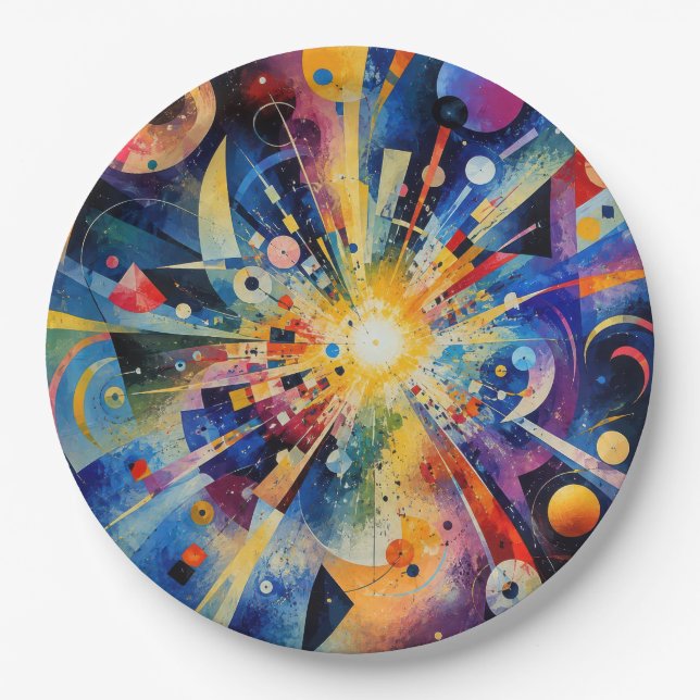 Cosmic Geometric Explosion Abstract Paper Plate (Front)