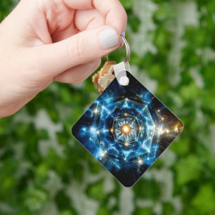 Cosmic Geometry Mandala Star Universe Abstract Key Ring