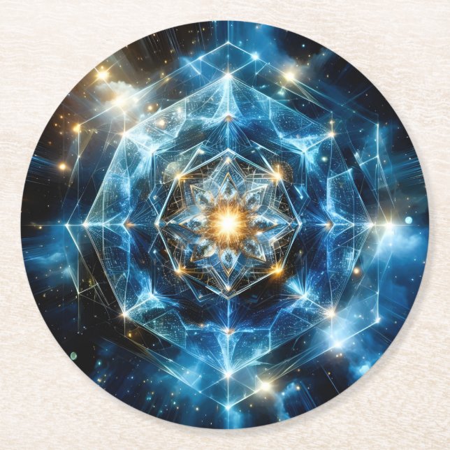 Cosmic Geometry Mandala Star Universe Abstract Round Paper Coaster (Front)