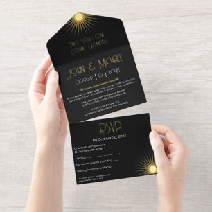 Cosmic Geometry Wedding Black Starburst All In One Invitation