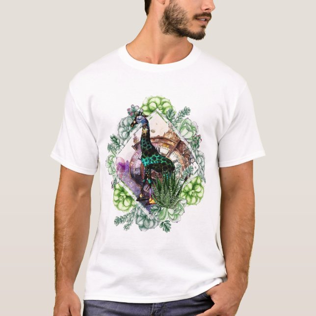 Cosmic Giraffe - Potrait With Time Travel, Skull,  T-Shirt (Front)