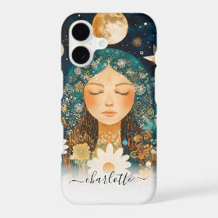 Cosmic Girl Boho Moon & Daisy Illustration Custom
