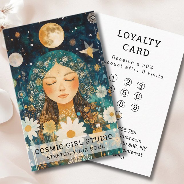 Cosmic Girl Boho Moon Salon Loyalty Business Card (Cosmic Girl Boho Moon Salon Loyalty Business Card)