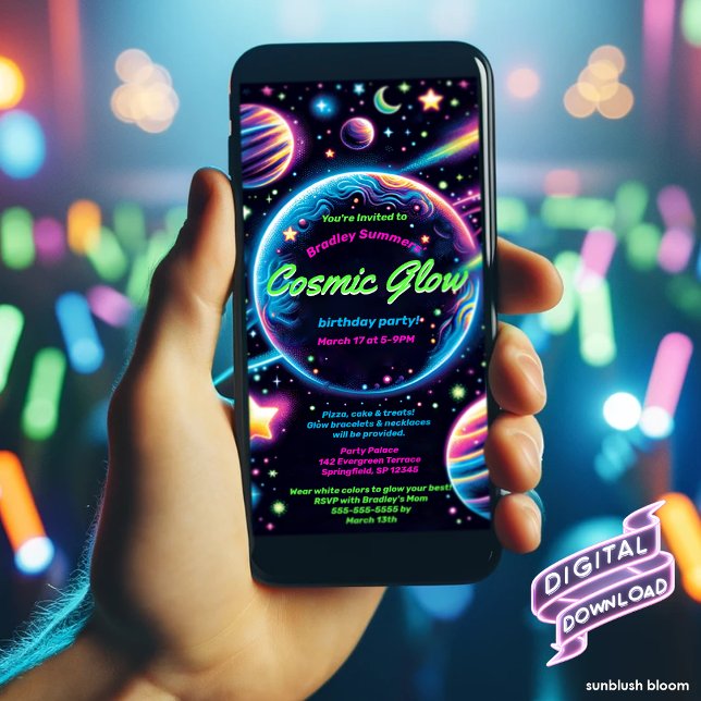 Cosmic Glow Birthday Party Invitation (Creator Uploaded)
