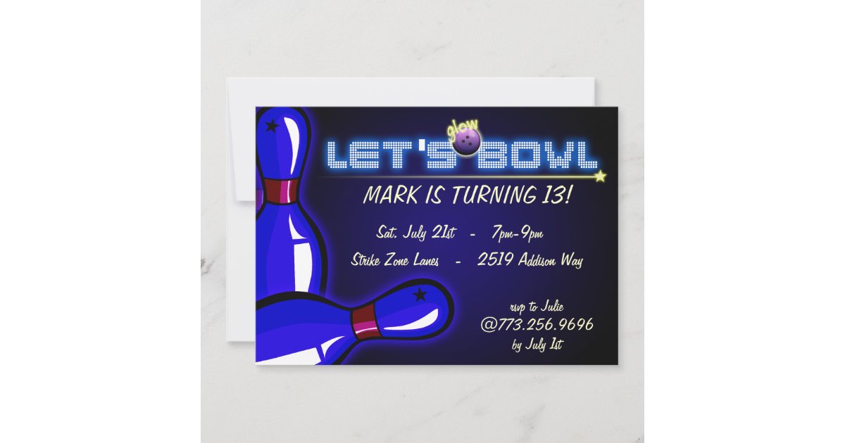 Cosmic Glow Bowling Party Invitations | Zazzle