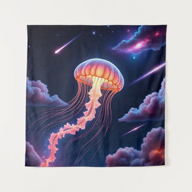 Cosmic Glowing Jellyfish  Tapestry (Front)